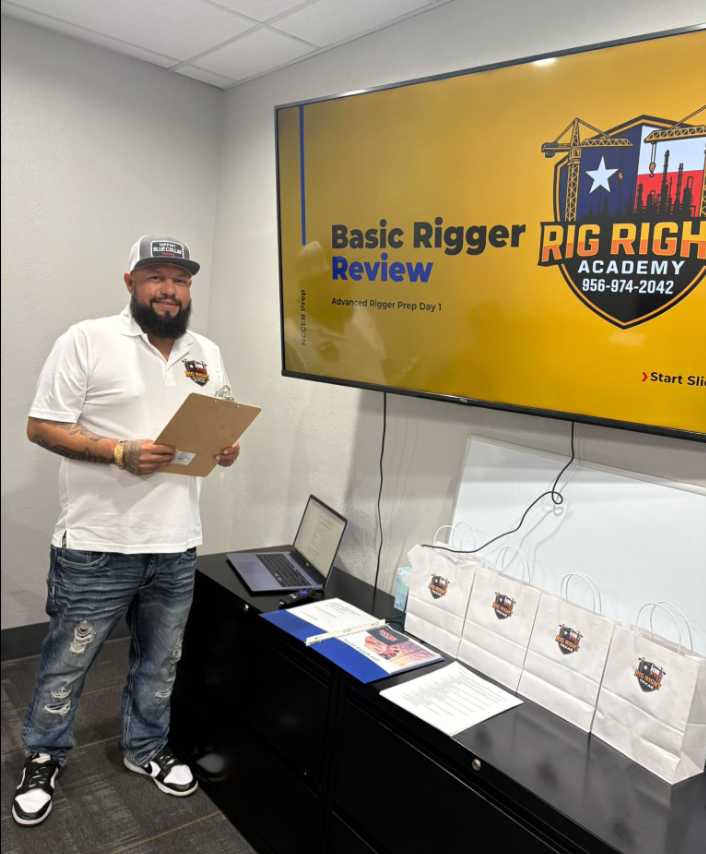 Mike Sanchez preparing the Rig Right Texas classroom for NCCER Advanced Rigger training